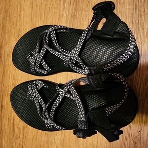 Chacos Black with white, black, and grey pattern